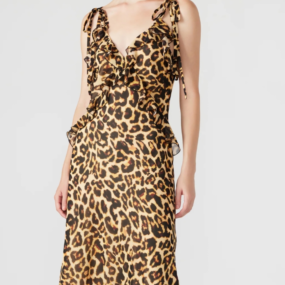 Leopard Print Ruffle Dress - Picture 2 of 6